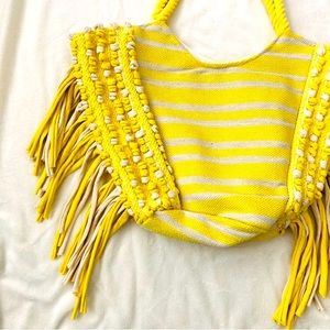 Large Yellow fringe Beach Babe Bag Bohemian Boho Hippie Tote